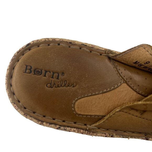 Born Drilles Women's Tan Leather Woven Wedge Sandals‎ Size 9 - Picture 3 of 5